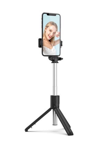 3'ü 1 Arada Bluetooth Selfie Çubuğu Ve Tripod, 360 Dönebilir Başlık, 10m Kablosuz Bağlantı, Apple Uyumlu iOS Ve Android Tüm Cihazlar İle , Siyah Siyah