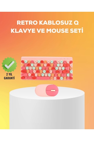 Mey Najmaddin Renkli Retro Tuş Takımlı Klavye 3 Cihaz Bağlantısı, Medya Kısayol Tuşları Najmaddin