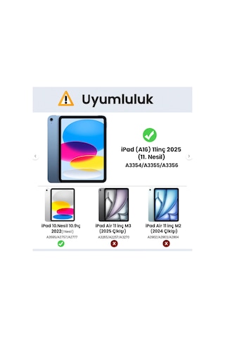İpad 11 A16 2025 10. Nesil 10.9 Uyumlu Kılıf Uyku Modlu Yatay Standlı Sert Smart Tablet Kılıfı Kapaklı Kılıf