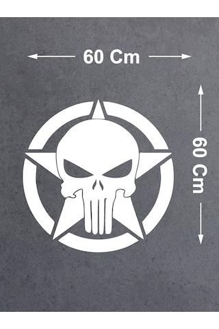 Punisher İnfazcı Kurukafa Yıldız Sticker - Araba Oto Motosiklet Cam Sticker - 00063 60x60 Cm