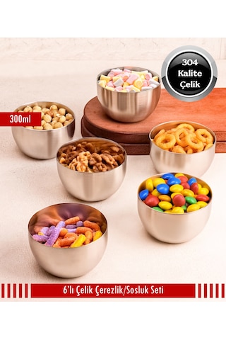 Steel&More Çelik Sosluk 6 Parça Çerezlik Seti - 9cm Gri