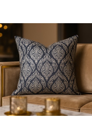 Klasik Desenli Gri Duck Kırlent Kılıfı Lüks Dokulu, Fermuarlı 40 x 40