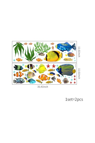 Gajeena Renkli Tropikal Balık Duvar Çıkartması - Çocuk Odası Ve Banyo Dekoru 2 Adet Çok Renkli