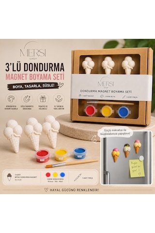 3 Lü Dondurma Magnet Boyama Seti Akrilik Boya Ve Fırçalı Kendin Yap Hobi Seti