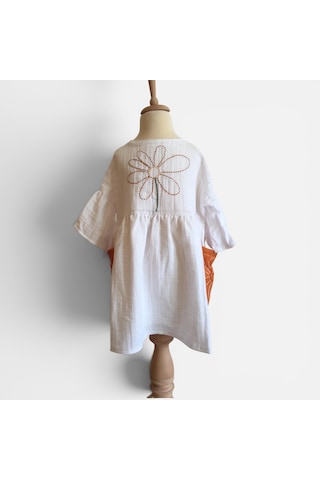 Bebe Kız Çocuk Bobo Tarzı Muslin Elbise Beyaz
