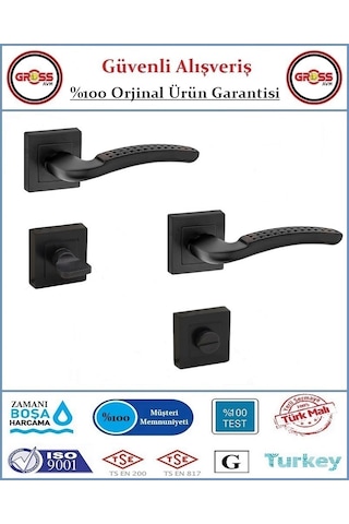 Noktalı Rozetli Wc Banyo Kapı Kolu - Mat Siyah - 1 Takım Ön Ve Arka