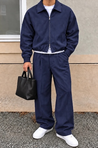 Tarz Cool Erkek Oversize Çift Fermuarlı Ceket Ve Baggy Pantolon Alt Üst Takım Lacivert