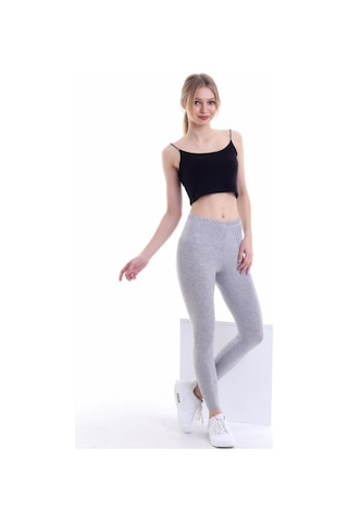 Self Clothing Kadın Flamlı Gri Penye Kumaş Tayt Yüksek Bel Slf1292Gri