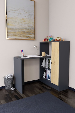 Drithe Modern Dolaplı Kitaplıklı Çalışma Masası Antrasit-çam Antrasit - Çam