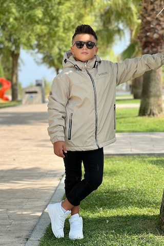 Erkek Çocuk Sabit Kapüşonlu Metal Armalı İçi Kürklü Mont Km3987 Bej