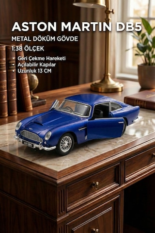 Lacivert Aston Martin Db5 1:38 Ölçek Metal Çek Bırak Model Araba - Açılabilir Kapılar 13 Cm