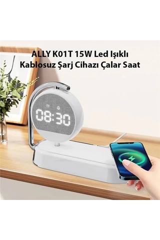 Ally K01t 15w Led Işıklı Kablosuz Şarj Cihazı Çalar Saat- 5775 Renkli