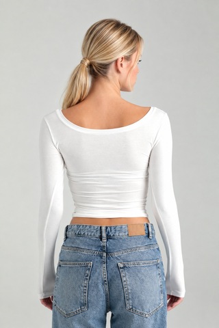 Cloudymood Kadın Ultra Soft Oval Yaka Bluz Ekru - 894338718 Ekru