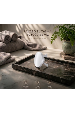 Lavabo Su Taşma Yüzüğü - Beyaz Üniversal Paslanmaz