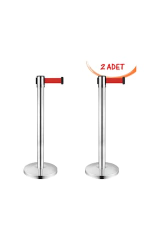 Krom Bariyer Şerit Bariyer Ayaklı Paslanmaz Yönlendirme Bariyeri - Krom 2 Adet