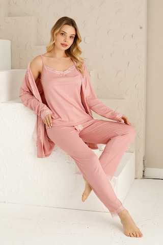 Nisanca Sabahlıklı Dantel Detaylı Pegasus Kadın Pijama Takımı-çeyizlik Takım- Geniş Beden Aralığı Pudra