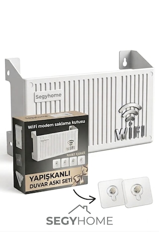 Wifi Modem Saklama Kutusu Plastik Malzeme İle 15x25x6 Cm Boyutlarında Şık Duvar Tipi Yapışkanlı Vida Hediyedli 2 Adet Beyaz - Gri