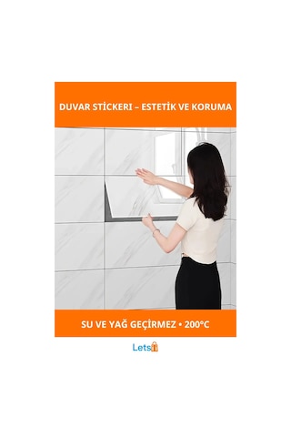 Beyaz Mermer Desenli Sugeçirmez Alüminyum Plastik Duvar Stickerı 60cm X 30cm Çok Renkli
