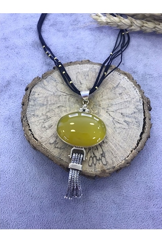 Sarı Akik Taşlı Gümüş Kolye 925 Ayar Taş 512653732