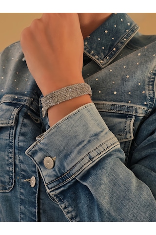 Kordon Çelik Zincir Örme 8 Sıralı El Yapımı Silver Renk Bohem Bileklik Gümüş