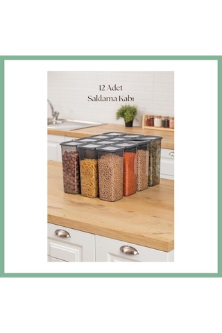 Bşkvirgo 12'li Kavanoz Seti & Saklama Kabı & Erzak Kabı 12x1900 Ml 20 Lı Etiket Hediyeli Bsk2026 Çok Renkli