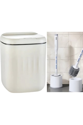 Sensörlü Çöp Kovası Antibakteriyel Uv Işıklı 20 Litre + Deterjan Hazneli Beyaz Silikon Klozet Fırçası-bys Beyaz