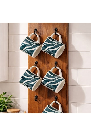 Doğal Ahşap 8 Li Kahve Fincanı Askılığı 17x40 Cm Duvar Tipi Espresso Fincan Standı .