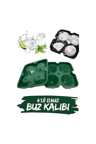 4'lü Elmas Silikon Buz Kalıbı Kırılmaz Esnek Yeşil