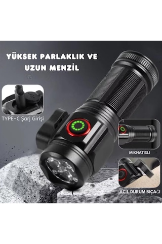 Güç Göstergesi İle Güçlü Usb Şarj Edilebilir Mini Led El Feneri Pd-7007 Siyah