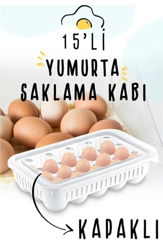 Yumurtalık 15^li Yumurta Saklama Kabı Buzdolabı Yumurta Kutusu, Beyaz