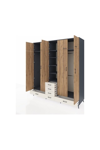 Kronos Dolap 6 Raflı 6 Çekmeceli 4 Askılı 220x59x243 Antrasit-çam/aytaşı Atlas Çam/aytası