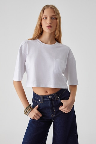 Ethıquet  QEFKOP Kadın %100 Pamuk Bisiklet Yaka Oversize Beyaz T-Shirt