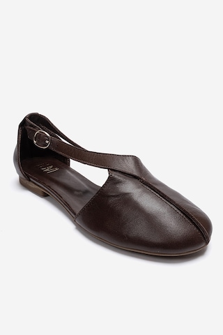 Luvishoes Fable Kahverengi Cilt Hakiki Deri Yanları Açık Kadın Babet Ayakkabı