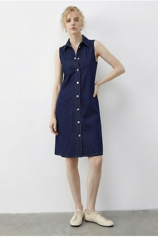 Shade Kadın Çıtçıt Kapamalı Cep Detaylı Gömlek Yaka Denim Elbise 5534 60286004 - Lacivert