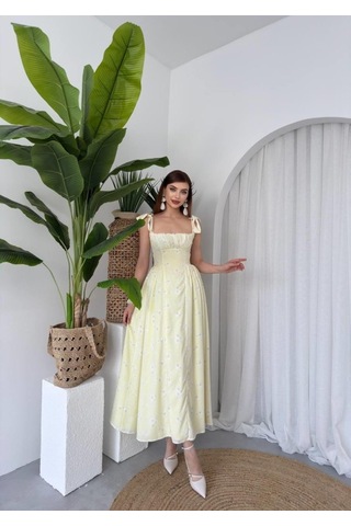 Simala Khalesı Omuz Bağlamalı Elbise Altın