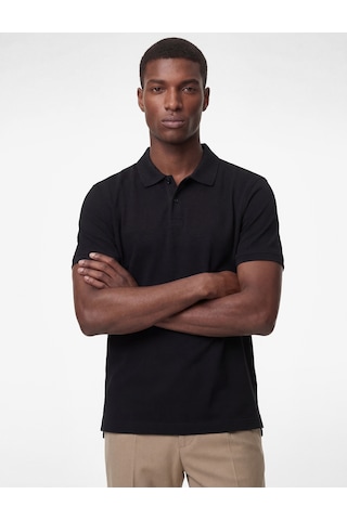 Koton Pamuklu Kısa Kollu Pike Kumaş Düğmeli Polo Yaka Slim Fit Tişört Siyah 6sam10293mk