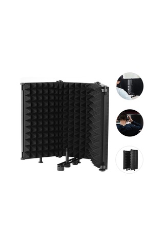 Ruicoo 3-panel Mikrofon Gürültü Engelleyici: Çok Katmanlı Ses Emici, Çevreleyici, Tahta/stant Uyumlu, Taşınabilir, Mikrofon Ve Stant Hariç