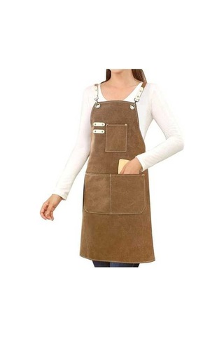 Fastbuy Pamuklu Tuval Çapraz Sırtlı Önlük, Sanat Boyama Bahçe Şefi Barmen Kahverengi Diğer