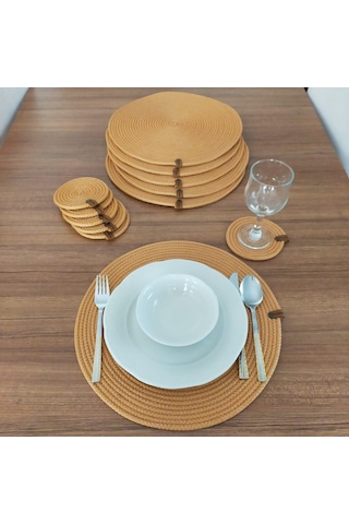 6 Kişilik 12 Parça Amerikan Servis, Hasır Supla Takımı, Tabak Ve Gold