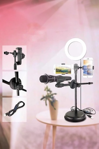 Thentech Profesyonel Aydınlatmalı Telefon Ve Mikrofon Tutuculu Ayaklı Tripod Rıng Led