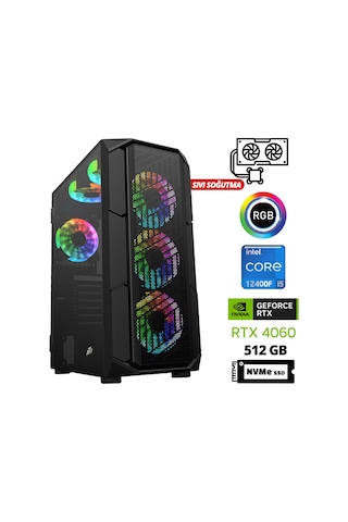 Xaser XSR985 i5-12400F 16 GB 512 GB M.2 NVMe SSD 8 GB RTX4060 Free Dos Masaüstü Oyuncu Bilgisayarı