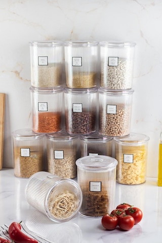 12'li Barok Yuvarlak Büyük Kavanoz Seti & Saklama Kabı & Erzak Kabı 12 2000 Ml