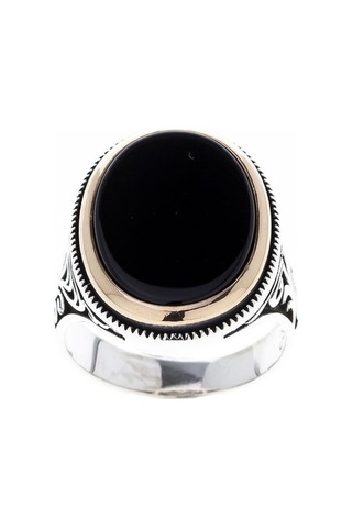 925 Ayar Gümüş Oniks Taşlı Otantik Desenli Erkek Yüzük