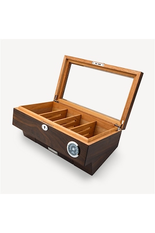 Lubinski Cedar Camlı Puro Kutusu Humidor Double Kahve 25s
