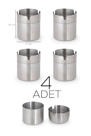 Porsima Etn-236 Large 4 Lü Paslanmaz Çelik Metal Kül Tablası - Kapaklı Rüzgar Geçirmez Küllük