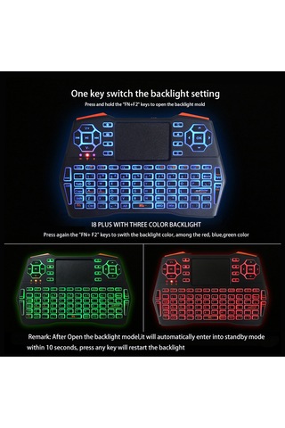 Lemestar "2.4g Kablosuz Mini Klavye - 3 Renkli Arka Aydınlatmalı, Dokunmatik Pad'li Tv/tablet/pc İçin"