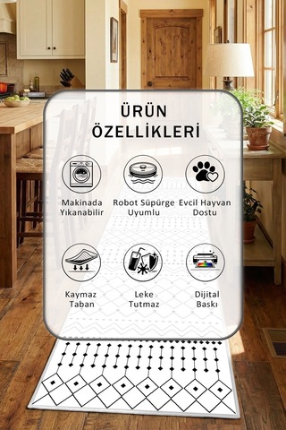 Yıkanabilir Mutfak Halısı 11 Beyaz