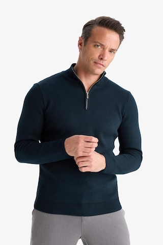 Defacto - Standart Fit Normal Kesim Dik Yaka Yarım Fermuarlı Basic Düz Triko Kazak A5184AX23WN Yeşil