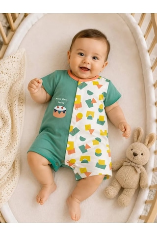 Ferasty İstanbul Unisex Bebek Tulum Çıtçıtlı Kısa Kollu Yeşil