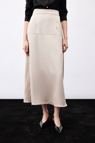 Sateen Yüksek Bel Saten Etek - Vizon-136787 Vizon